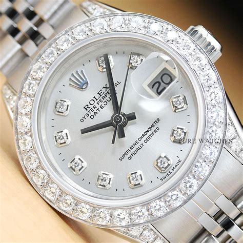 lady rolex vintage diamond bezel white gold|Rolex female with diamonds.